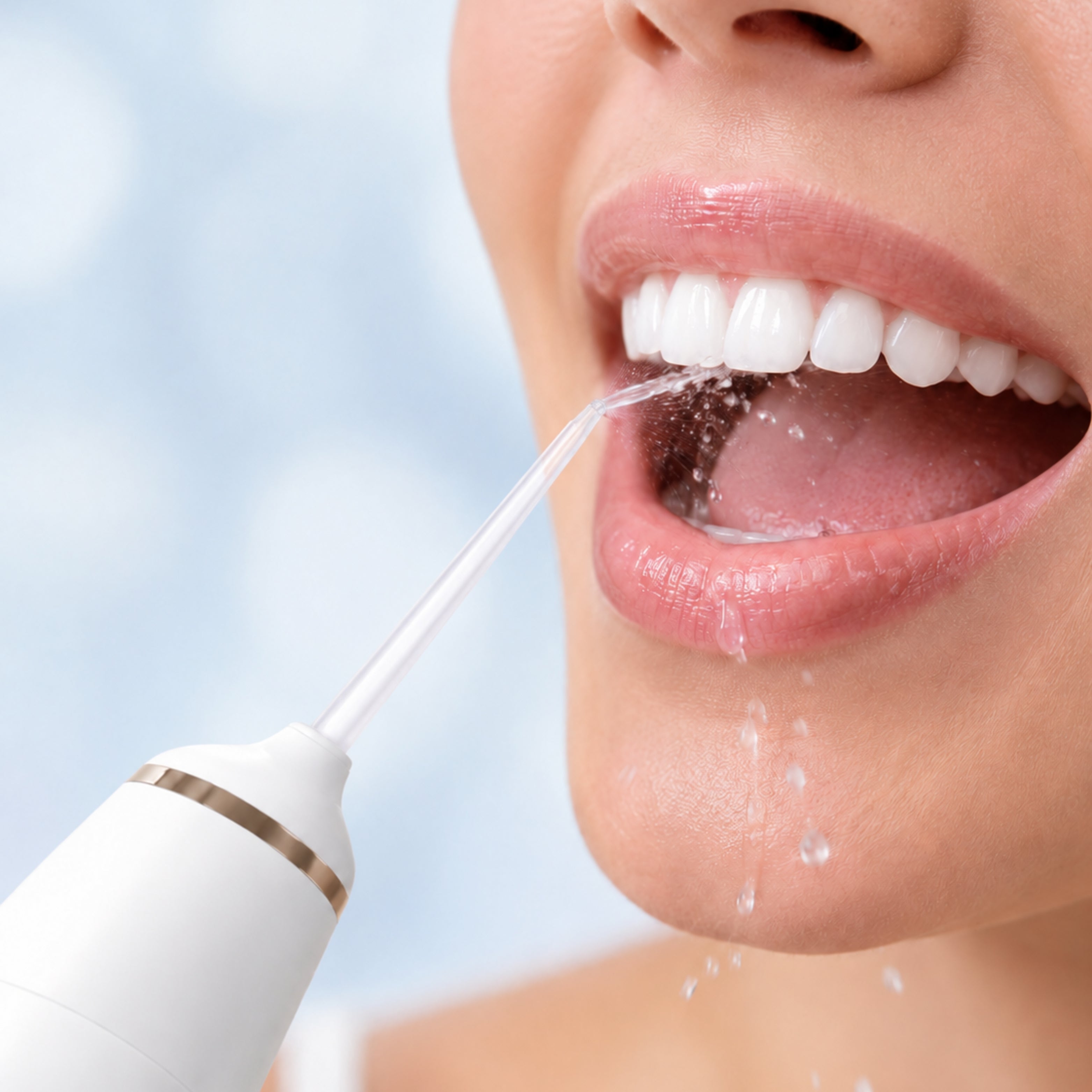 Embout classique du jet dentaire de la marque NEOPULSE orientant le jet d’eau entre les dents et le long des gencives