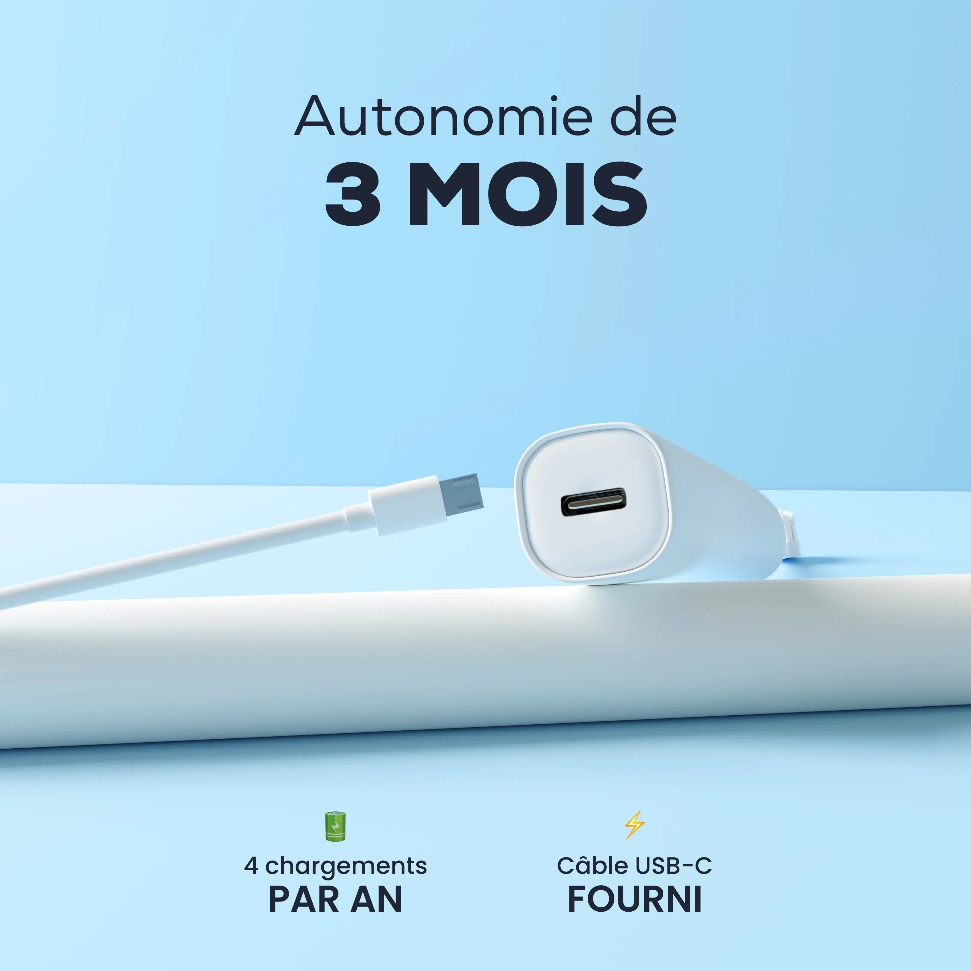 La brosse à dents électrique NEOSONIC de la marque NEOPULSE dispose d'une autonomie de 3 mois.