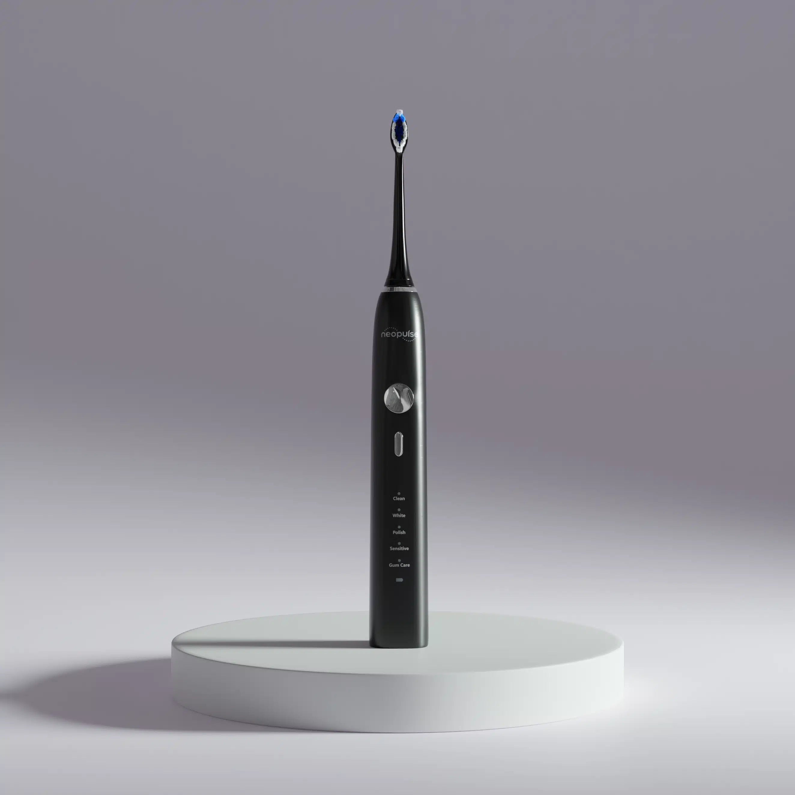 La brosse à dents électrique NEOSONIC noire de la marque NEOPULSE est reconditionnée dans l'atelier de Versailles et proposée à la vente sur le site de NEOPULSE.