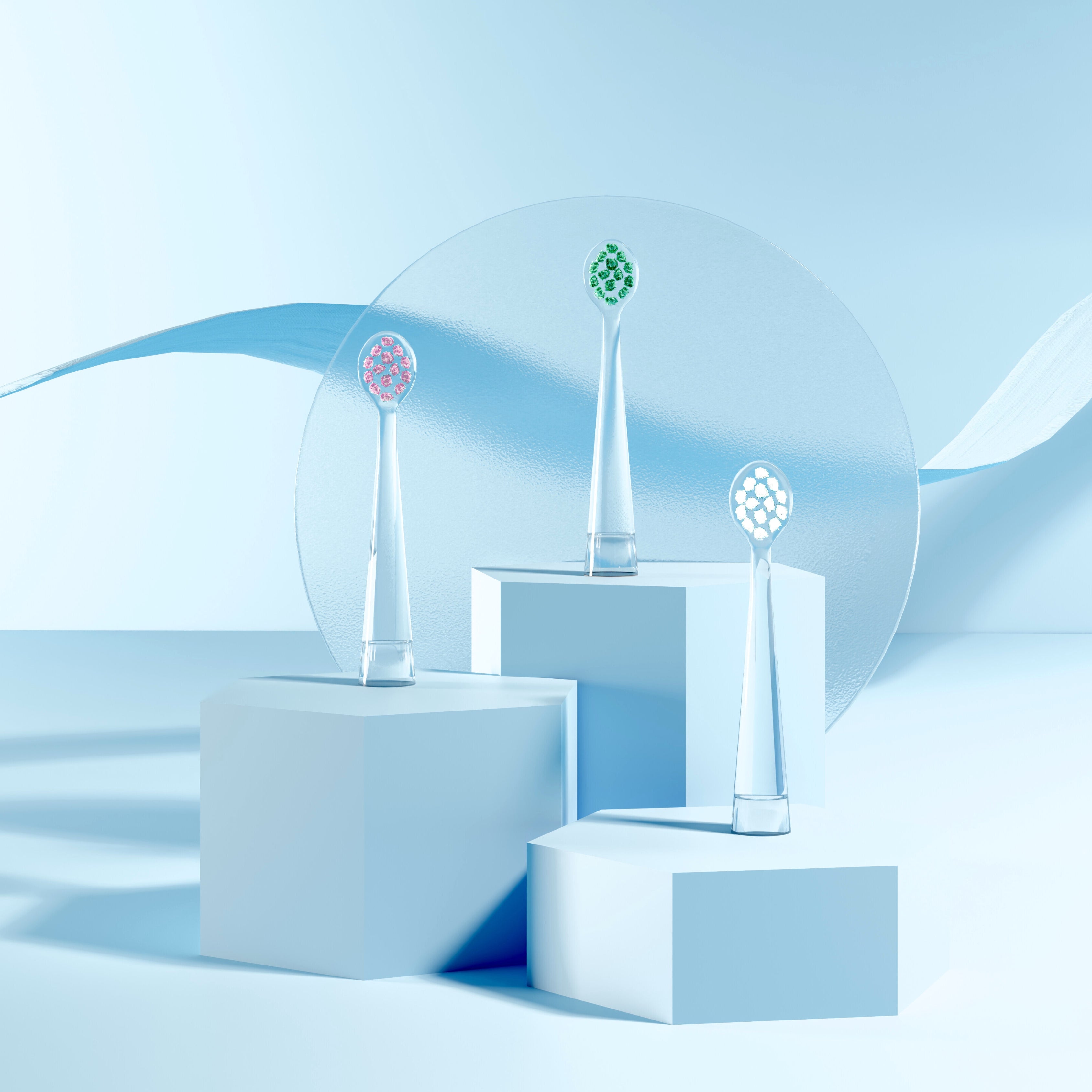 Têtes de brosse NEOPULSE transparentes avec brins colorés pour brosses à dents électriques