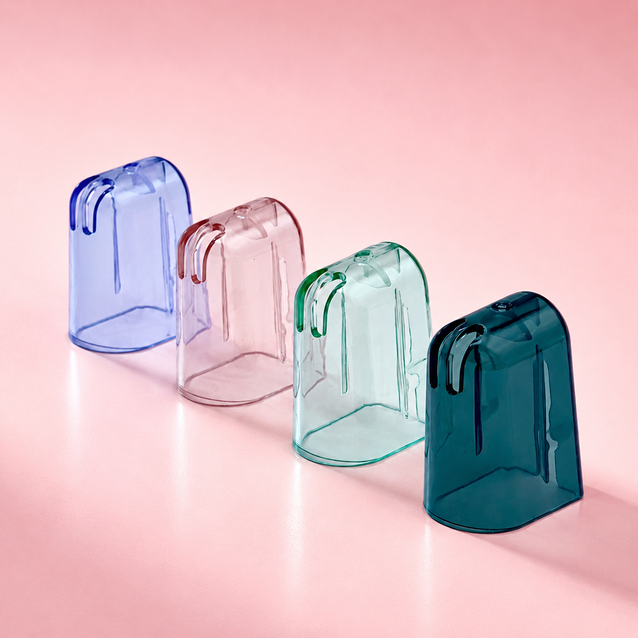 Capuchons de protection colorés NEOPULSE pour protéger les têtes de brosse à dents sur fond rose