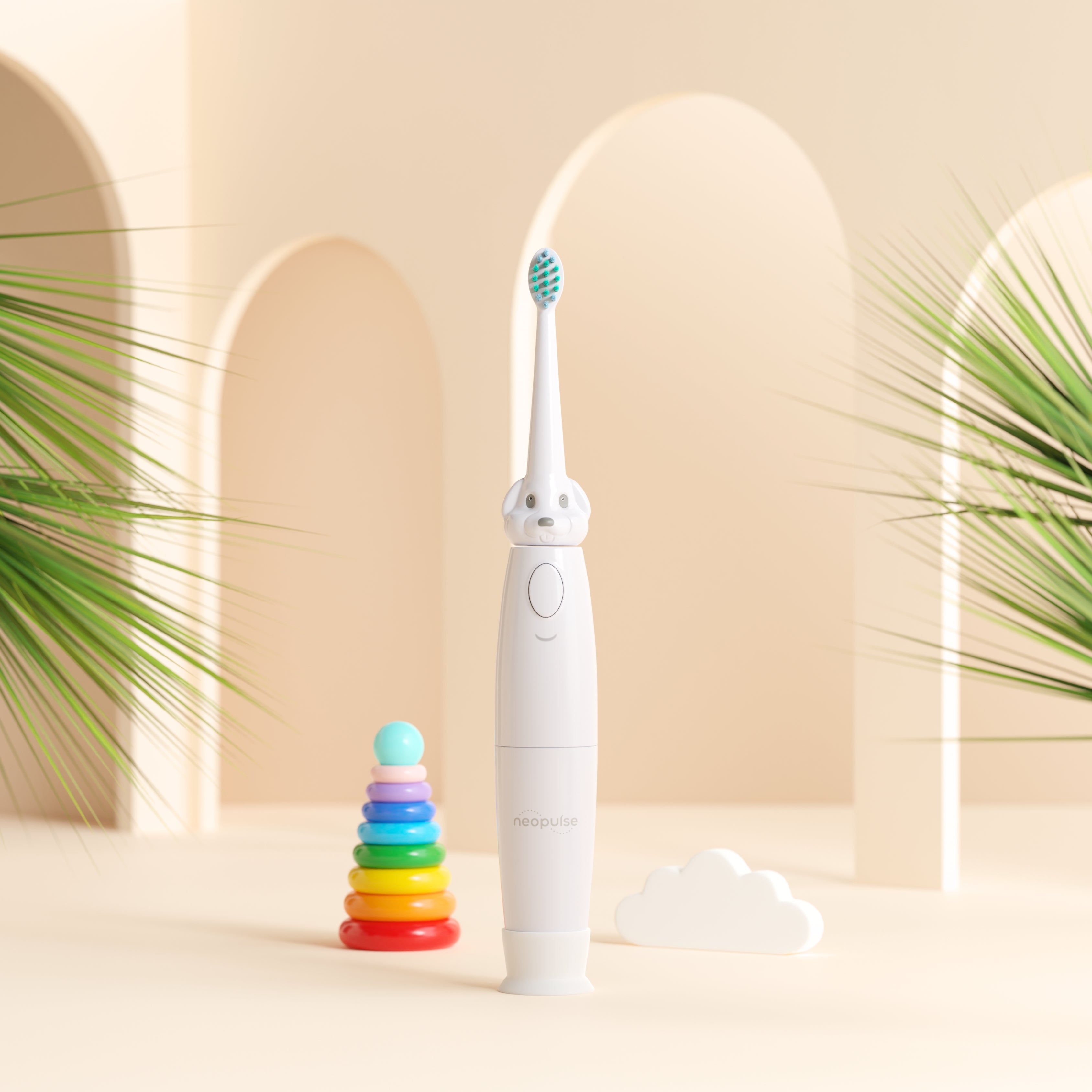 Brosse à dents électrique enfant NEOKIDS blanche avec ventouse pour un brossage ludique