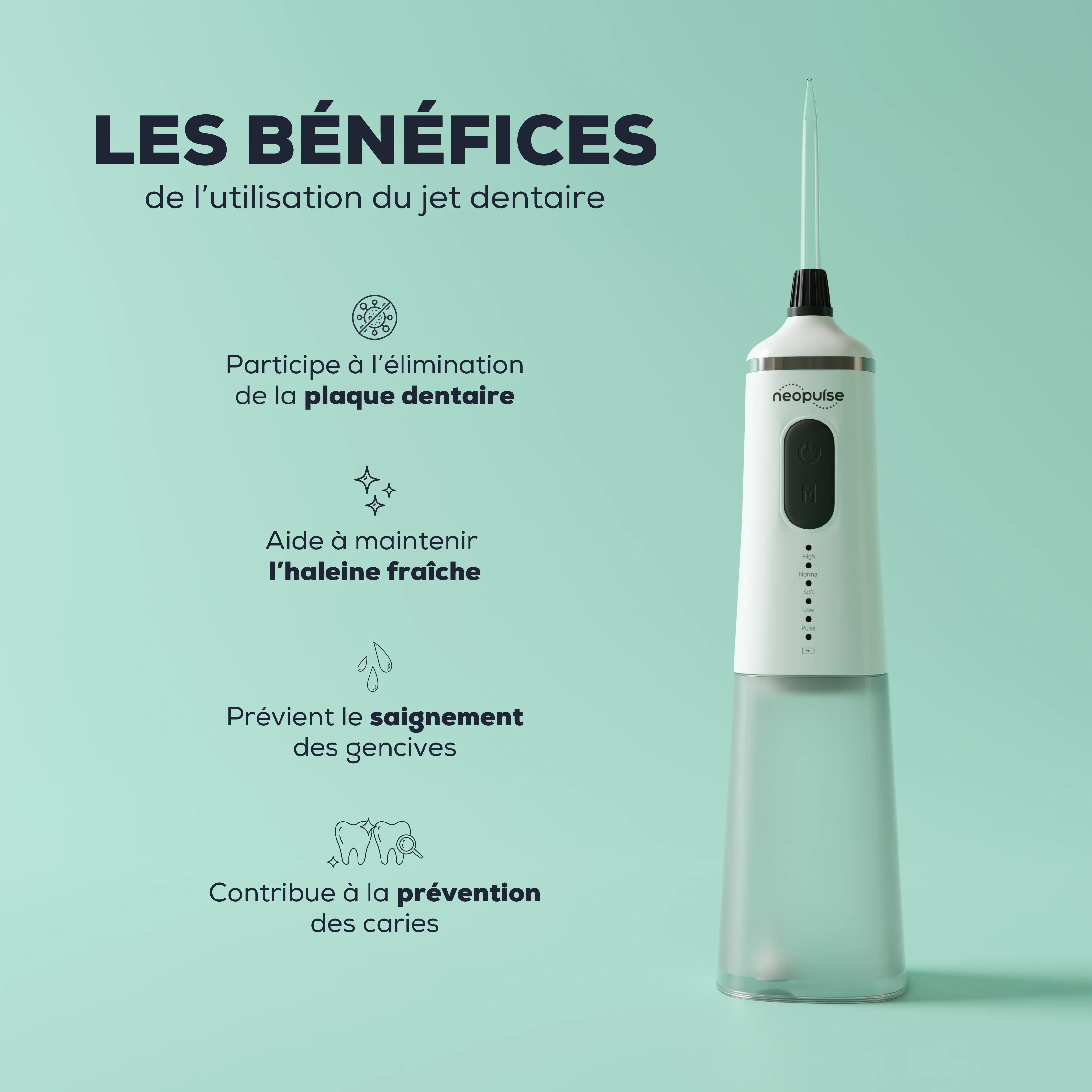 Le jet dentaire EASY de la marque NEOPULSE préserve la santé des gencives.